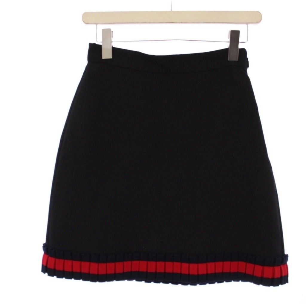 グッチ GUCCI 台形スカート ひざ丈 プリーツトリム 38 黒 453892 |KH