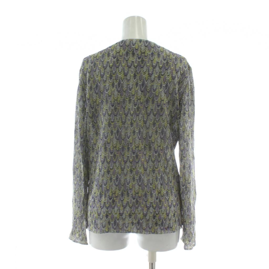 ミッソーニ MISSONI カーディガン 44 紫 マルチカラー 総柄 Vネック