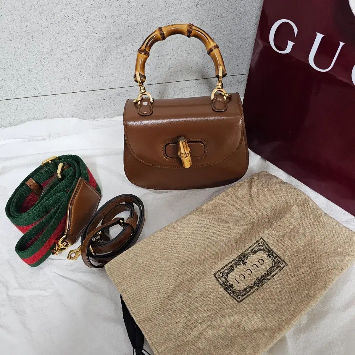 グッチ バンブー トップス ミニ ハンドバッグ ブラウン 2 WAY