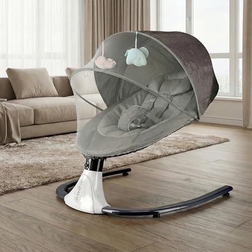enne. バウンサー 電動 新生児 ベビー スイング ベビーバウンサー 静音 蚊帳付き ゆりかご 軽量 赤ちゃん スピーカー付き m