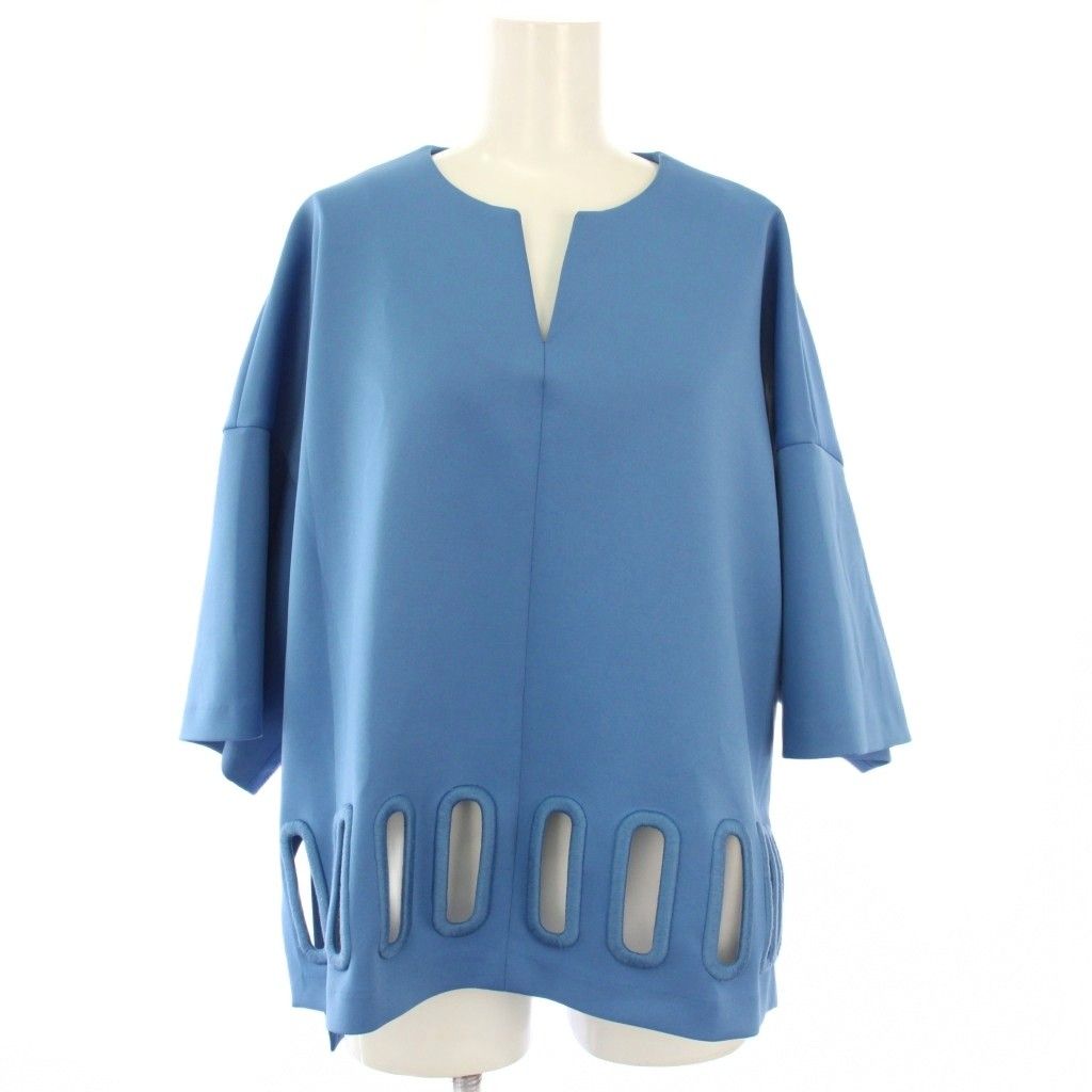 アドーア ADORE 24 SS オーバルカットワークブラウス 五分袖 38 青 ブルー TK H