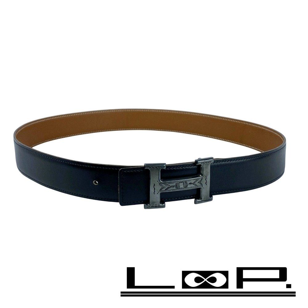 エルメス トゥアレグ H バックル ベルト ファッション ボックスカーフ トゴ SV 925 ブラック ゴールド H刻 ＃85 516993 8