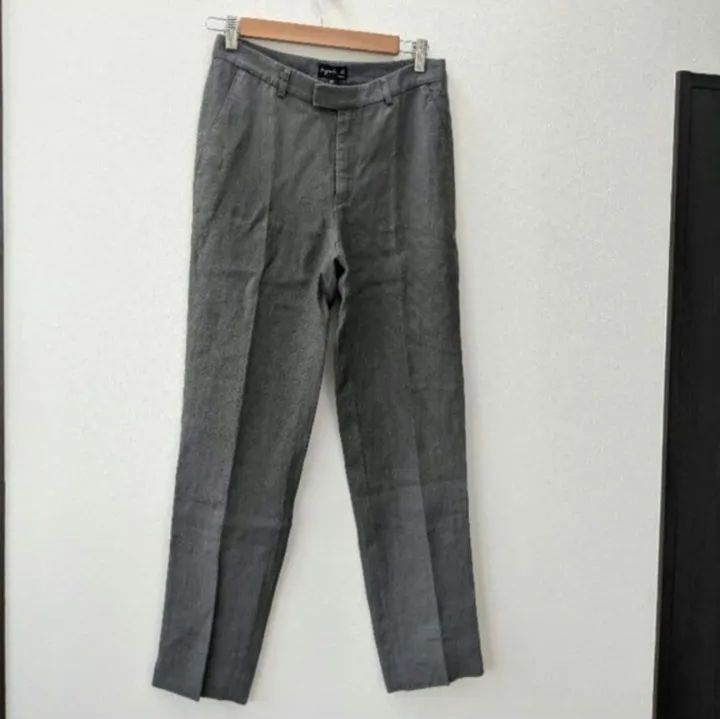 タグ付 アニエスベー リネン ストレートパンツ グレー 36 M相当 ​