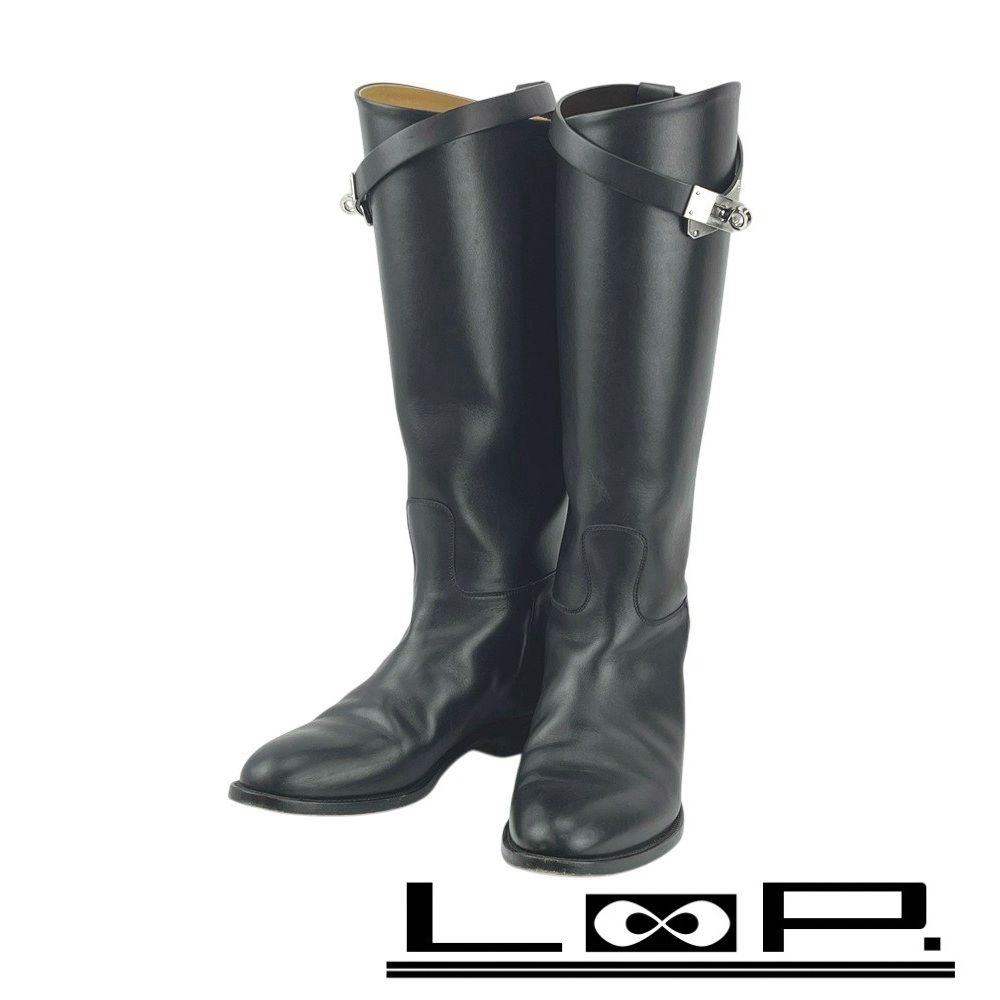 美品✨エルメス ジャンピングブーツ ケリー ロング レザー 黒 38 エルメス □中古□ ジャンピング ケリー ロング ブーツ 靴 レザー SS