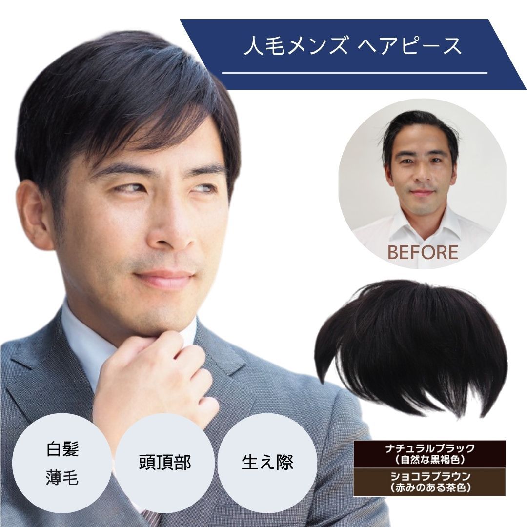ウィッグ 人毛 かつら 男性 シニア メンズ 自然 生え際 短髪 バレない 薄毛 円形脱毛 植毛 増毛 ブラック ブラウン 黒 茶髪 TefuRe ショコラブラウン