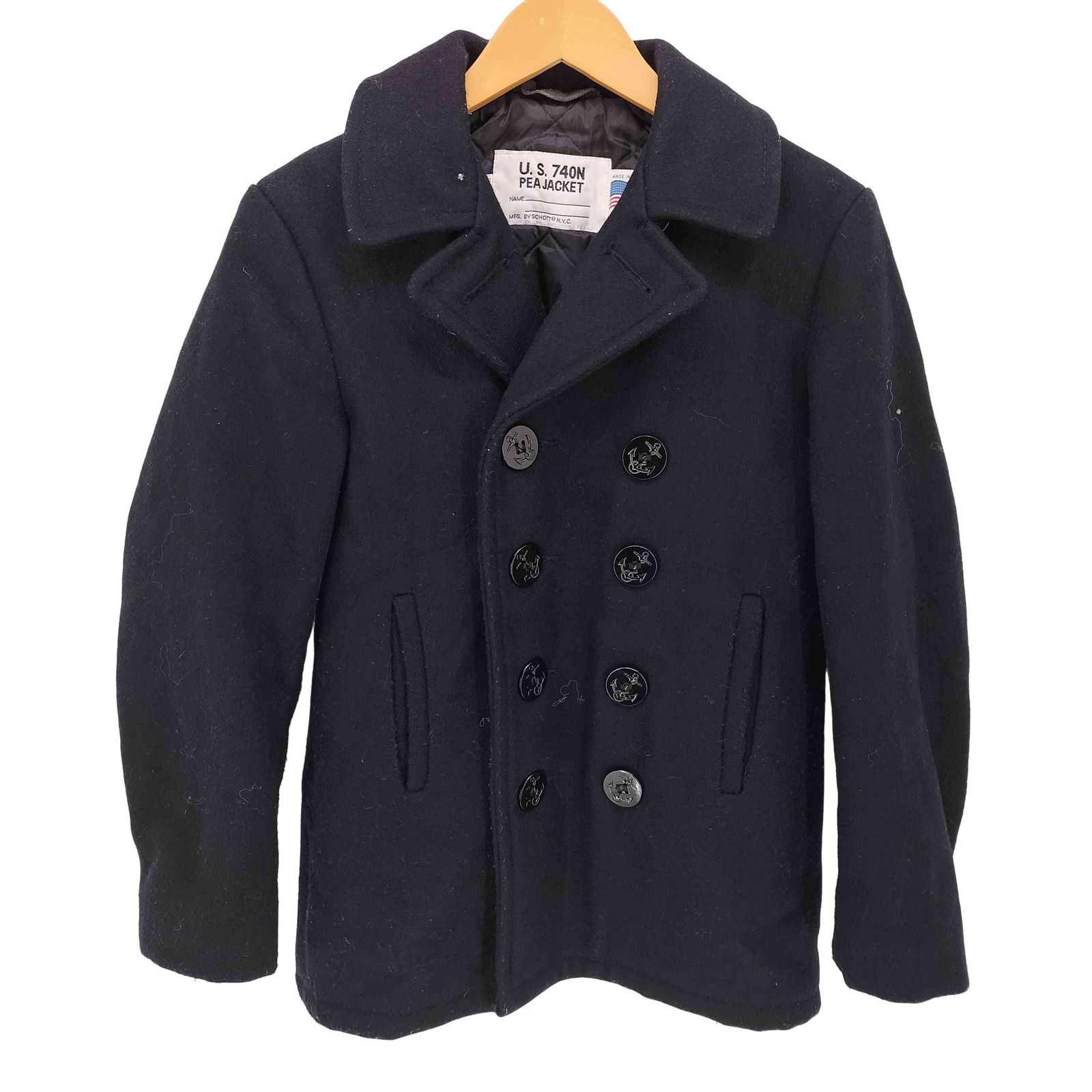 【USA製】SchottU.S.740N メルトンPコートキルティング 黒 40 ショット Schott USA製 U.S.740N PEA JACKET 裏地キルティング