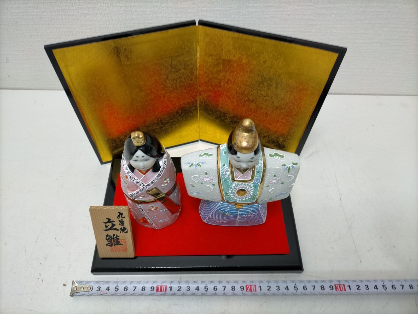 送料無料】九谷焼 立雛 雛人形 ひな飾り お内裏様 お雛様 陶器 美品 金