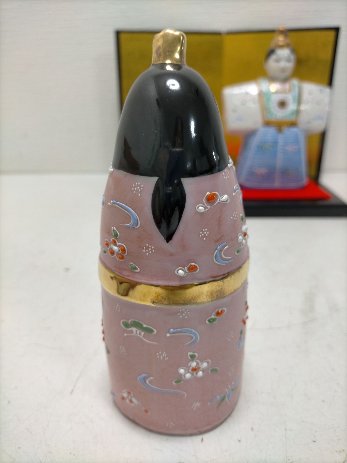 送料無料】九谷焼 立雛 雛人形 ひな飾り お内裏様 お雛様 陶器 美品 金