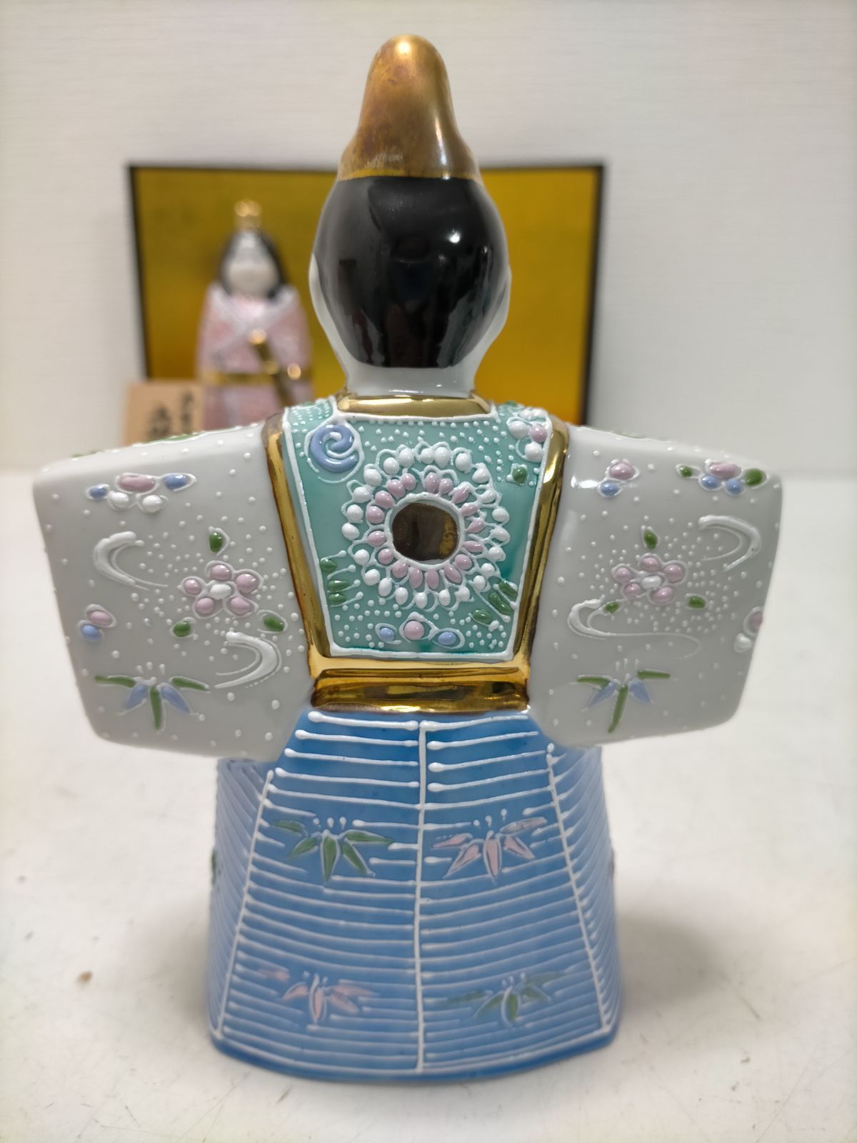 送料無料】九谷焼 立雛 雛人形 ひな飾り お内裏様 お雛様 陶器 美品 金