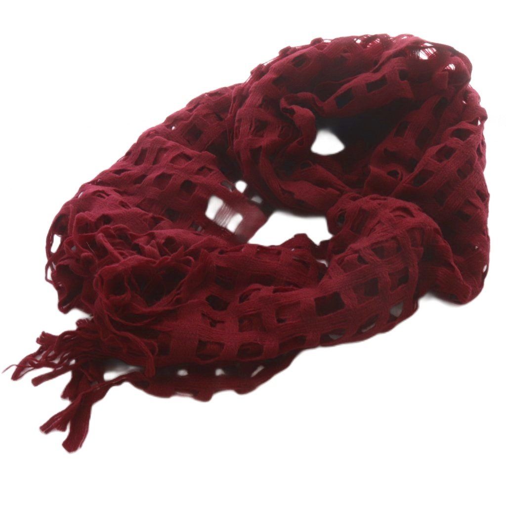 スズキ タカユキ suzuki takayuki ストール マフラー カットワークデザイン フリンジ ボルドー