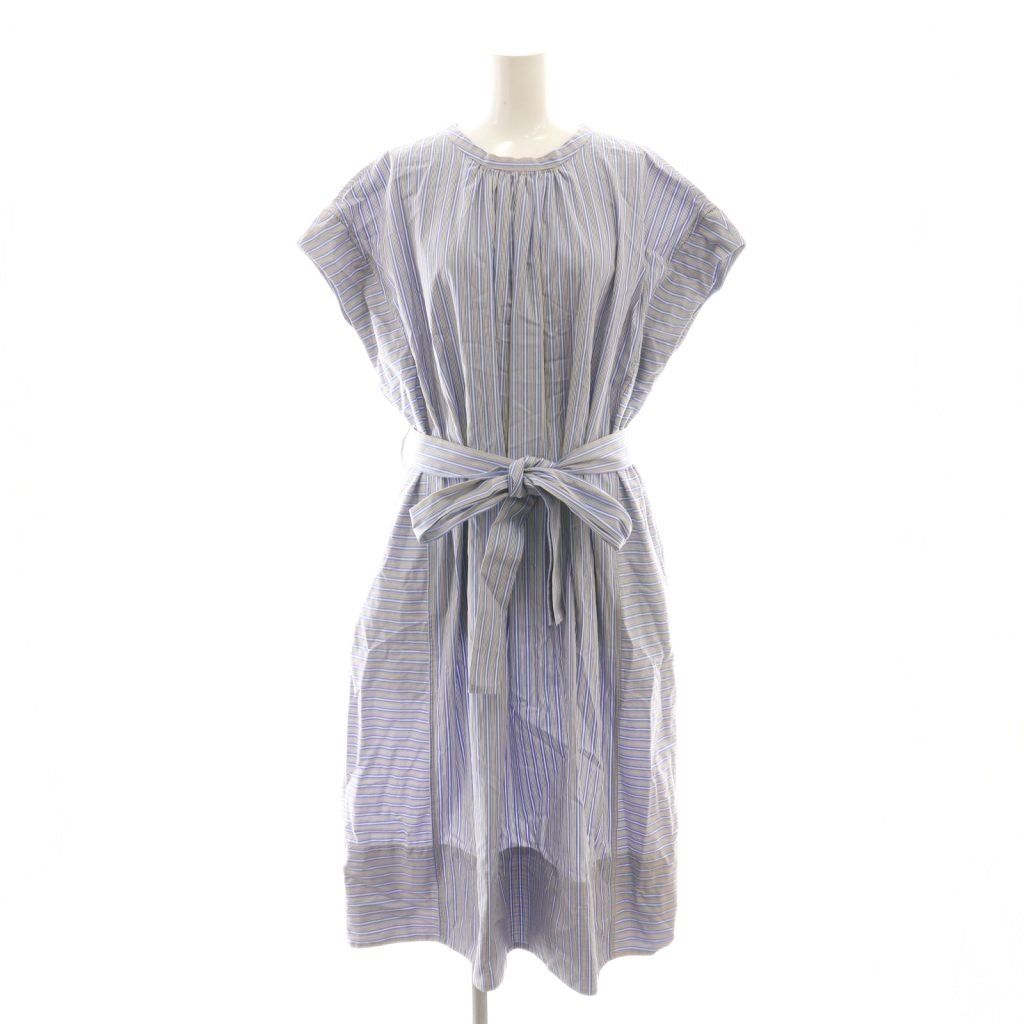 カレンソロジー Curensology THOMAS MASON ストライプベルテッドシャツワンピース ひざ丈 ブルー |DF OS