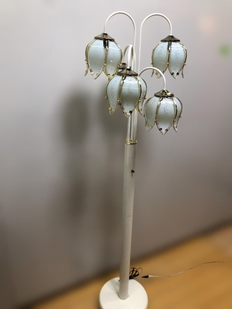 フロアスタンドライト 5灯 ガラスシェード 花柄 エッチング クラシック