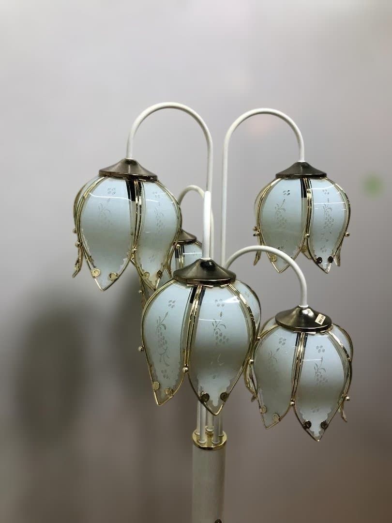 フロアスタンドライト ガラスシェードランプ アンティーク調 レトロ 間接照明 フロアスタンドライト 5灯 ガラスシェード 花柄 エッチング クラシック