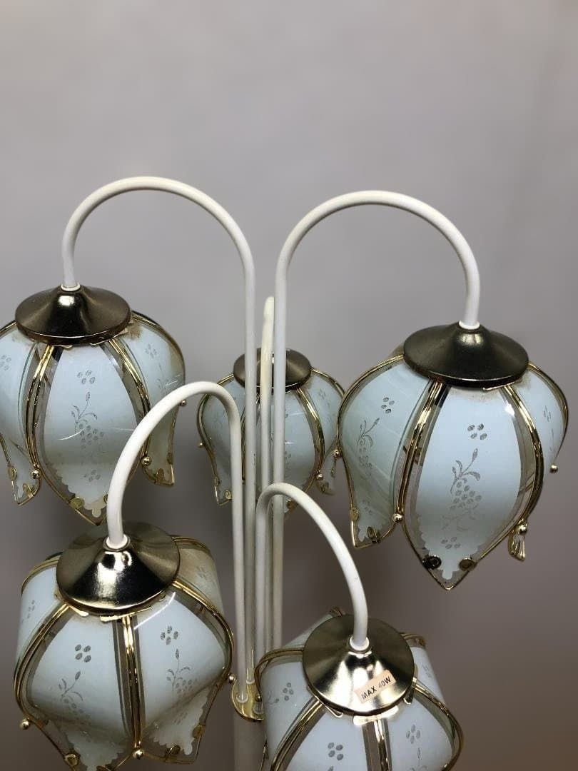 フロアスタンドライト 5灯 ガラスシェード 花柄 エッチング クラシック