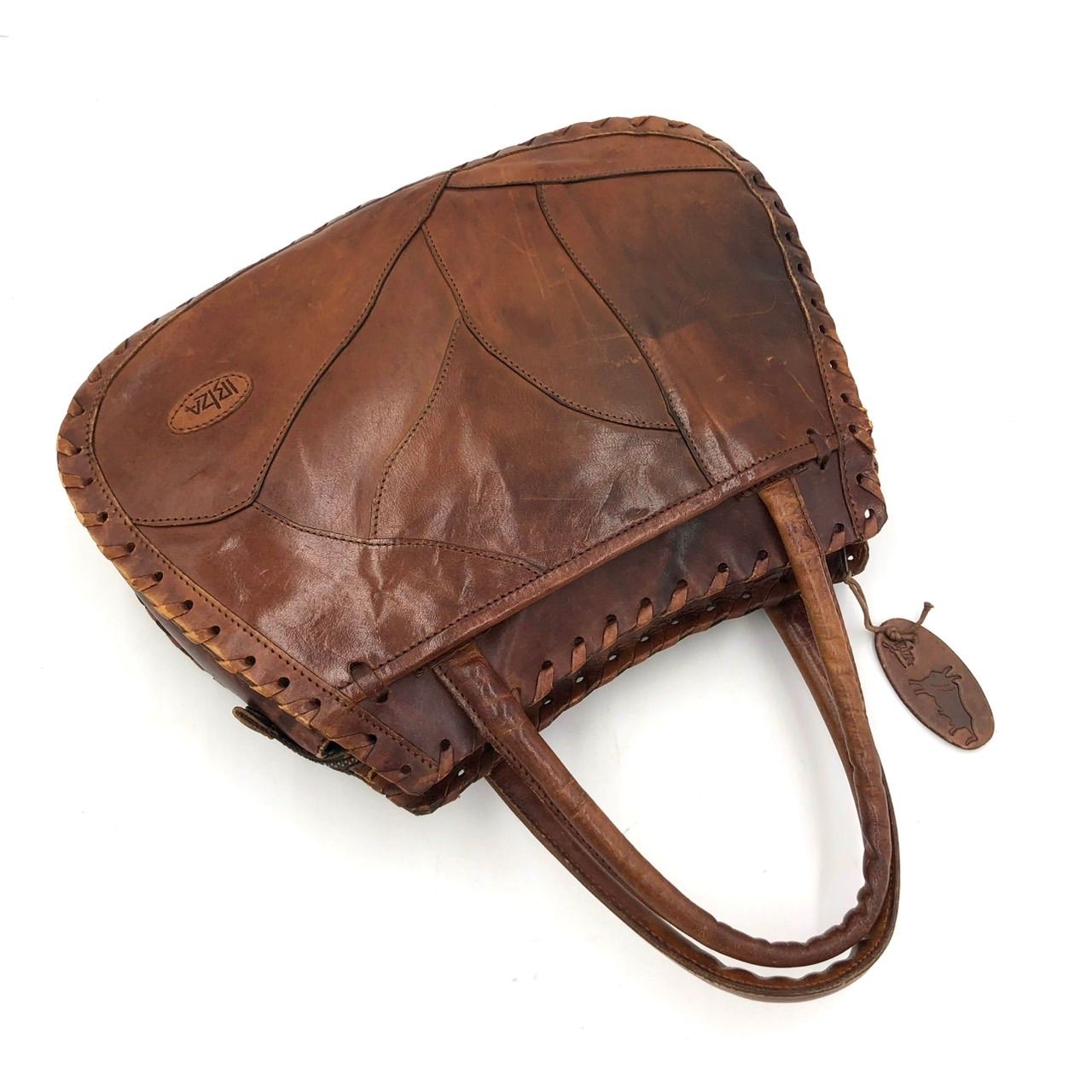 イビザ IBIZA ハンドバッグ レザー パッチワーク ブラウン 茶色 トート