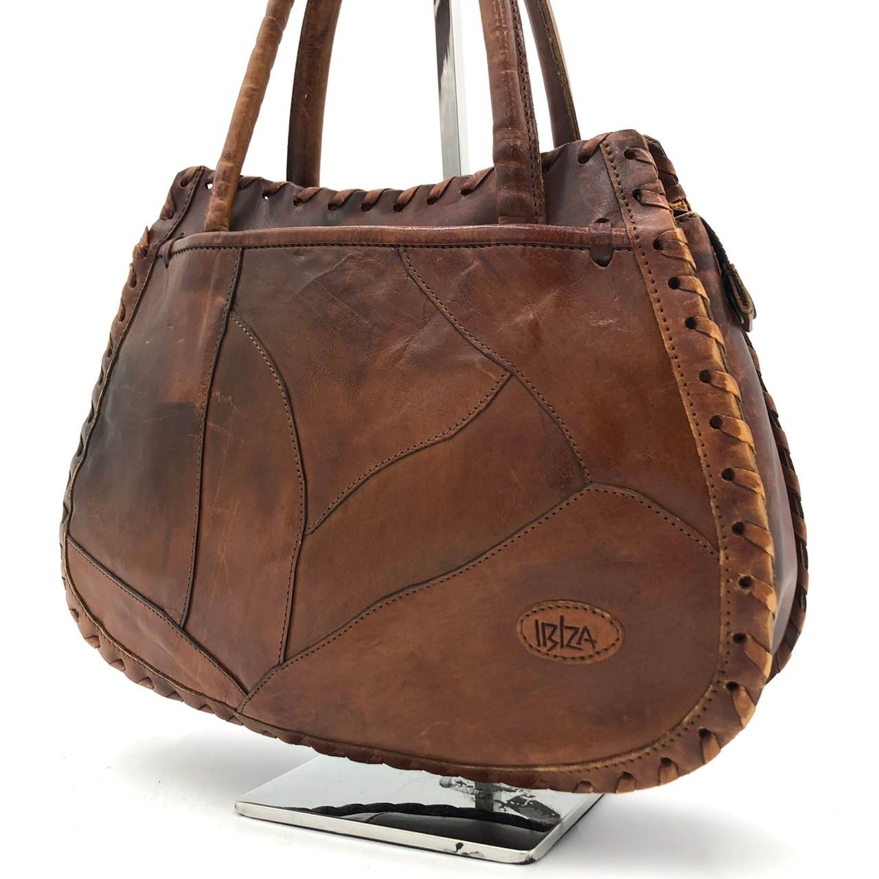 イビザ IBIZA ハンドバッグ レザー パッチワーク ブラウン 茶色 トート