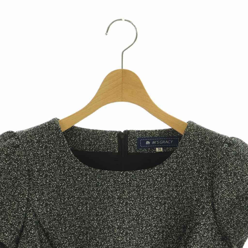  エムズグレイシー M S GRACY 半袖ワンピース スパンコールリボン 38 黒 白 グレー |MI OS 長袖 七分袖 ひざ丈ワンピース