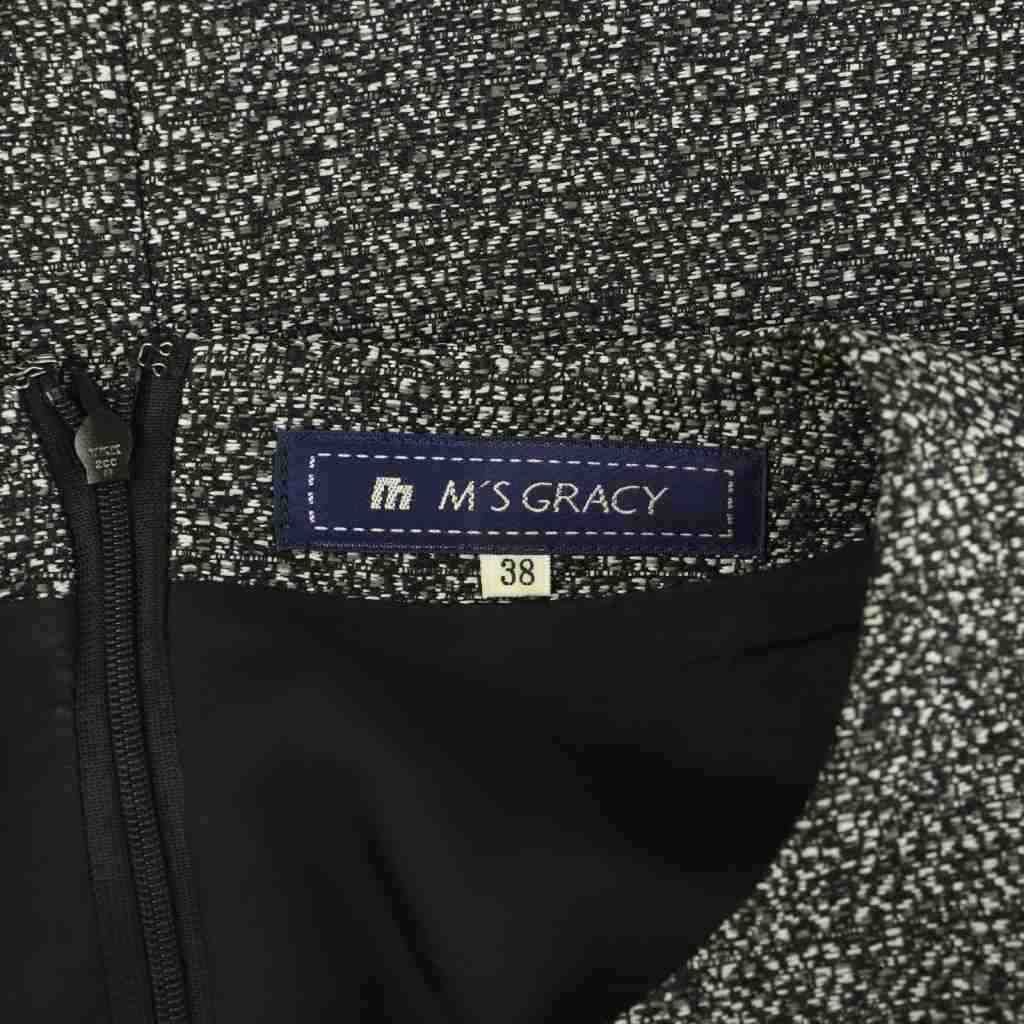 エムズグレイシー M'S GRACY 半袖ワンピース スパンコールリボン 38 黒