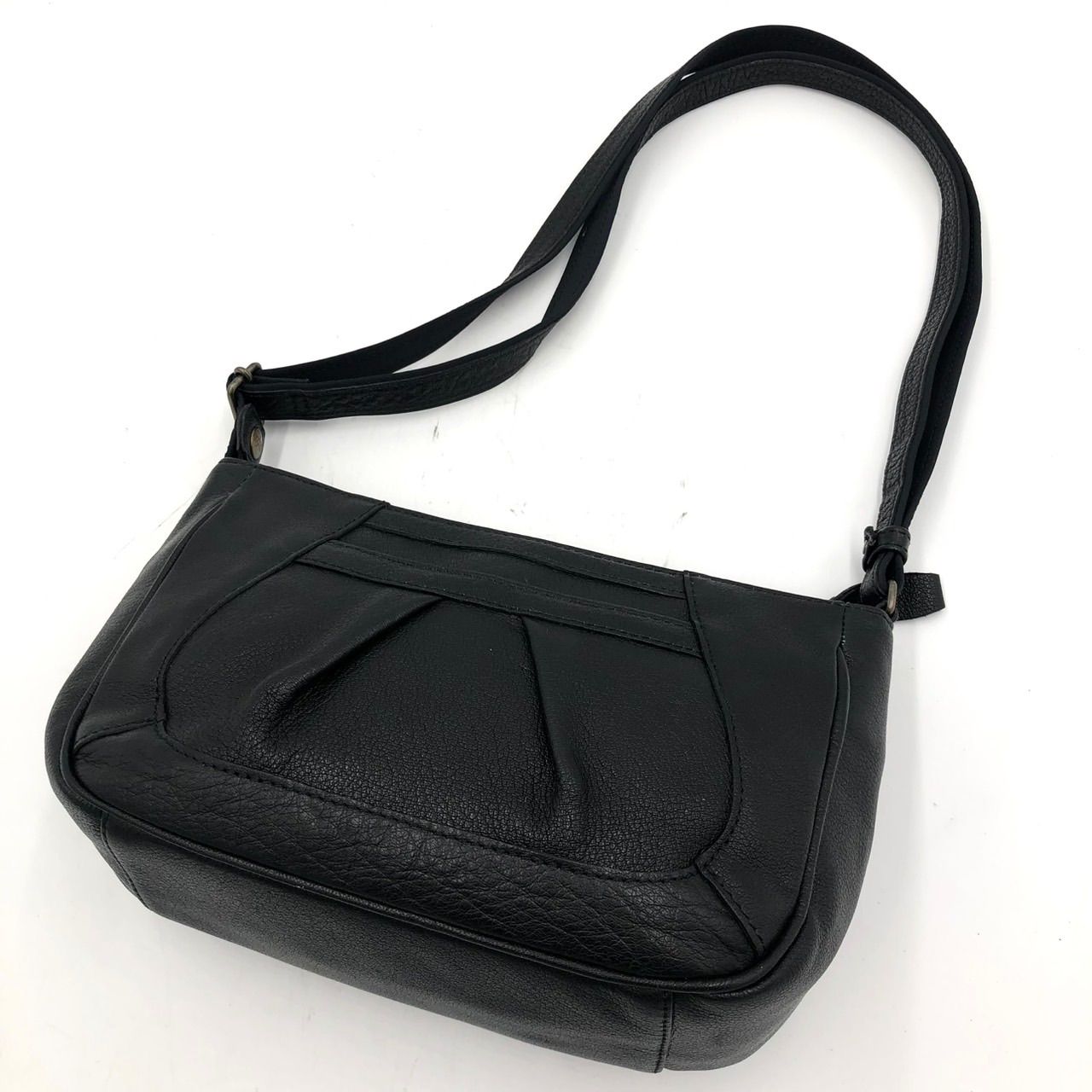 美品　イビサ　ショルダーバッグ　ナイロン×レザー　日本製　ブラック 美品】IBIZA イビザ レザー ショルダーバッグ ブラック 黒 本革 シボ革