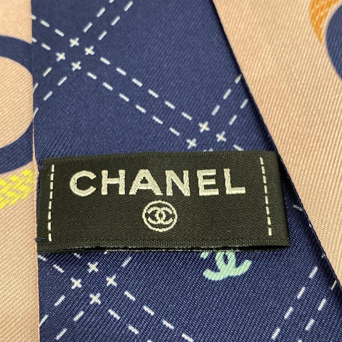 CHANEL シャネル スカーフ - ライトピンク×ネイビー×マルチ リボンスカーフ