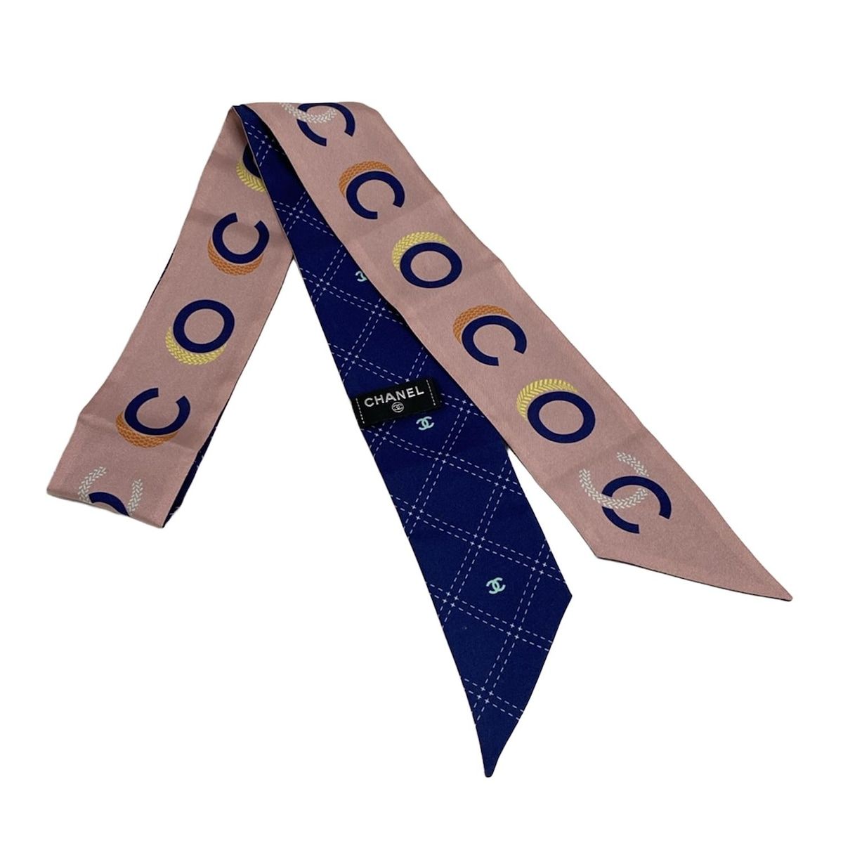 CHANEL シャネル スカーフ - ライトピンク×ネイビー×マルチ リボンスカーフ