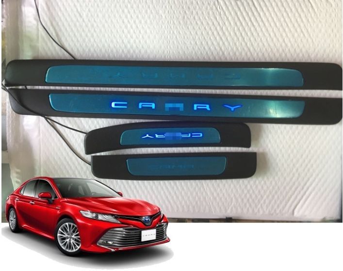トヨタ カムリ 70系 2017年 - LED スカッフ プレート サイドガーニッシュ 4 P ブラバスロゴ プロテクター ステップ カバー