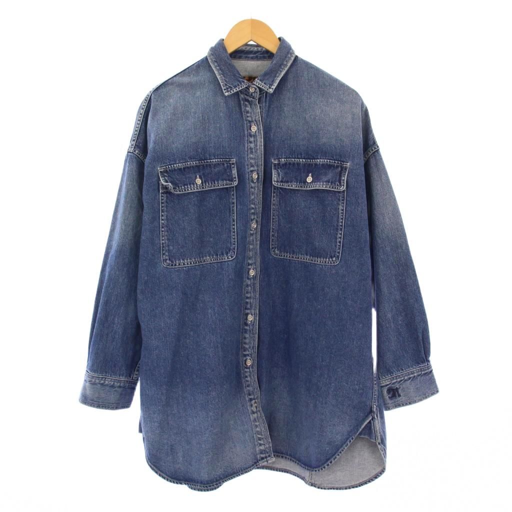 ウィムガゼット Whim Gazette 23 AW 刺繍デニムシャツ ブラウス 長袖 レギュラーカラー ワンカラー F 青 ブルー |BB