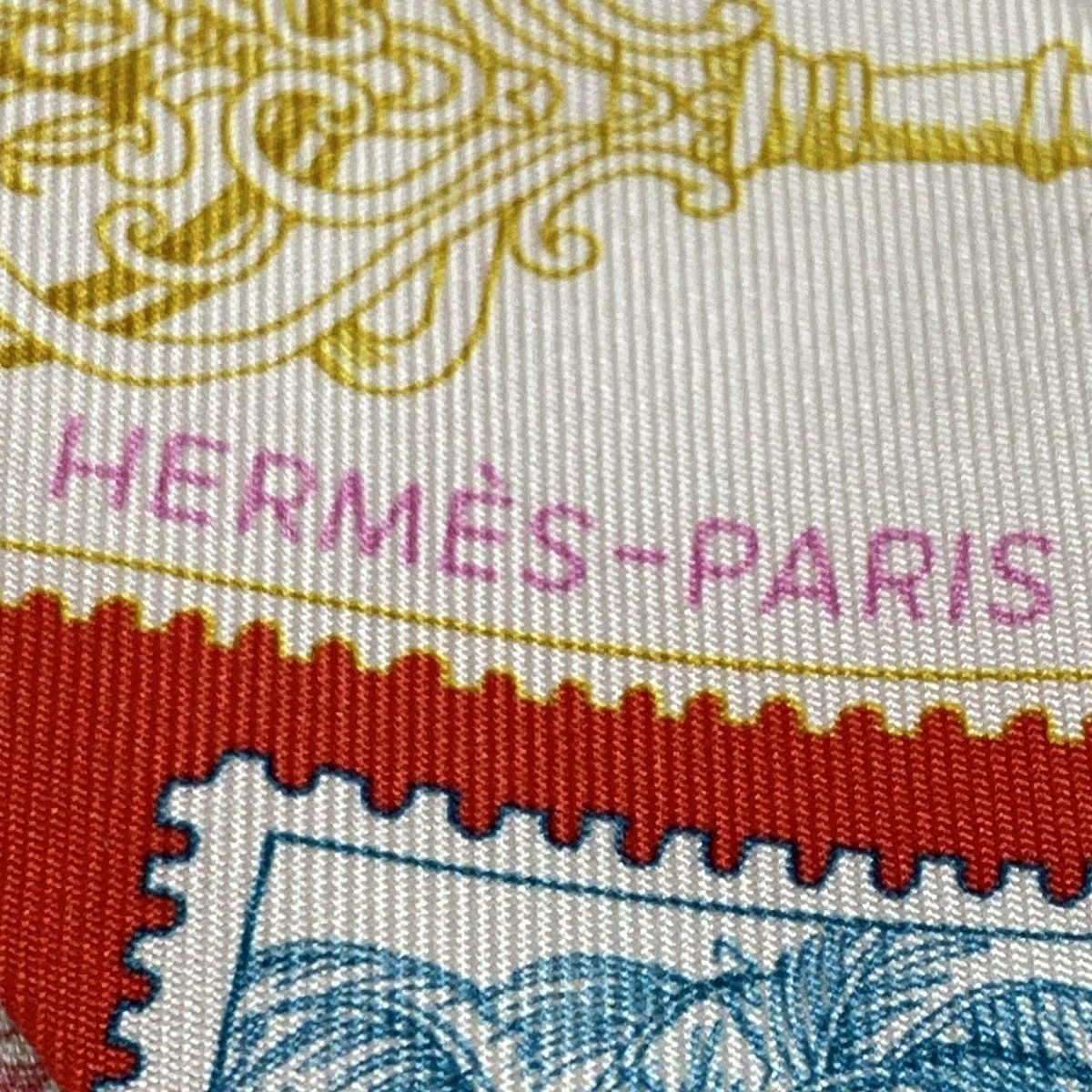 HERMES エルメス スカーフ ツイリー レッド×アイボリー×マルチ リボンスカーフ