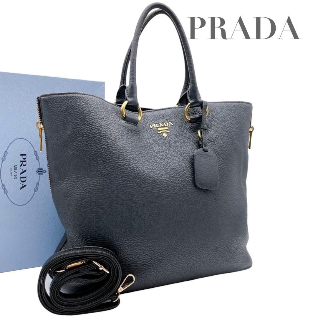 価格交渉|質問大 ♪ プラダ ヴィッテロダイノ 2 way ネイビー トートバッグ 5382