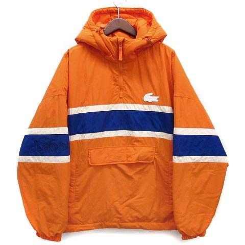ラコステ ライブ Lacoste L!VE ボーダー プリント アノラック 中綿 フーディー ジャケット BH 7296 オレンジ L