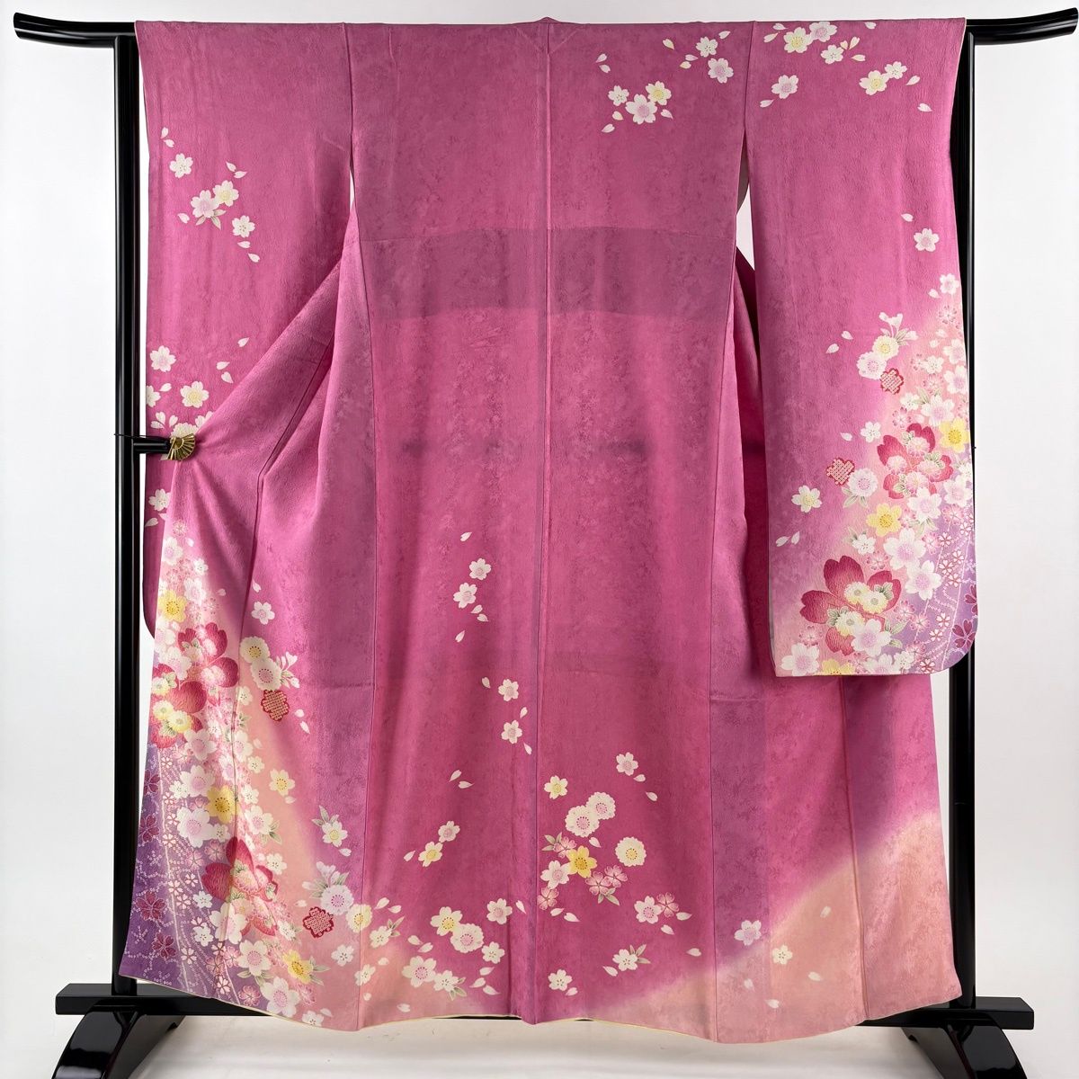 振袖 身丈159.5 cm 裄丈65 M 袷 桜 地紋 ぼかし 金彩 ピンク 正絹 秀品