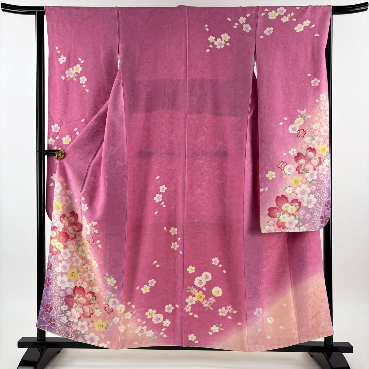 振袖 身丈157.5 cm 裄丈65 M 袷 桜 地紋 金彩 ぼかし ピンク 正絹 秀品