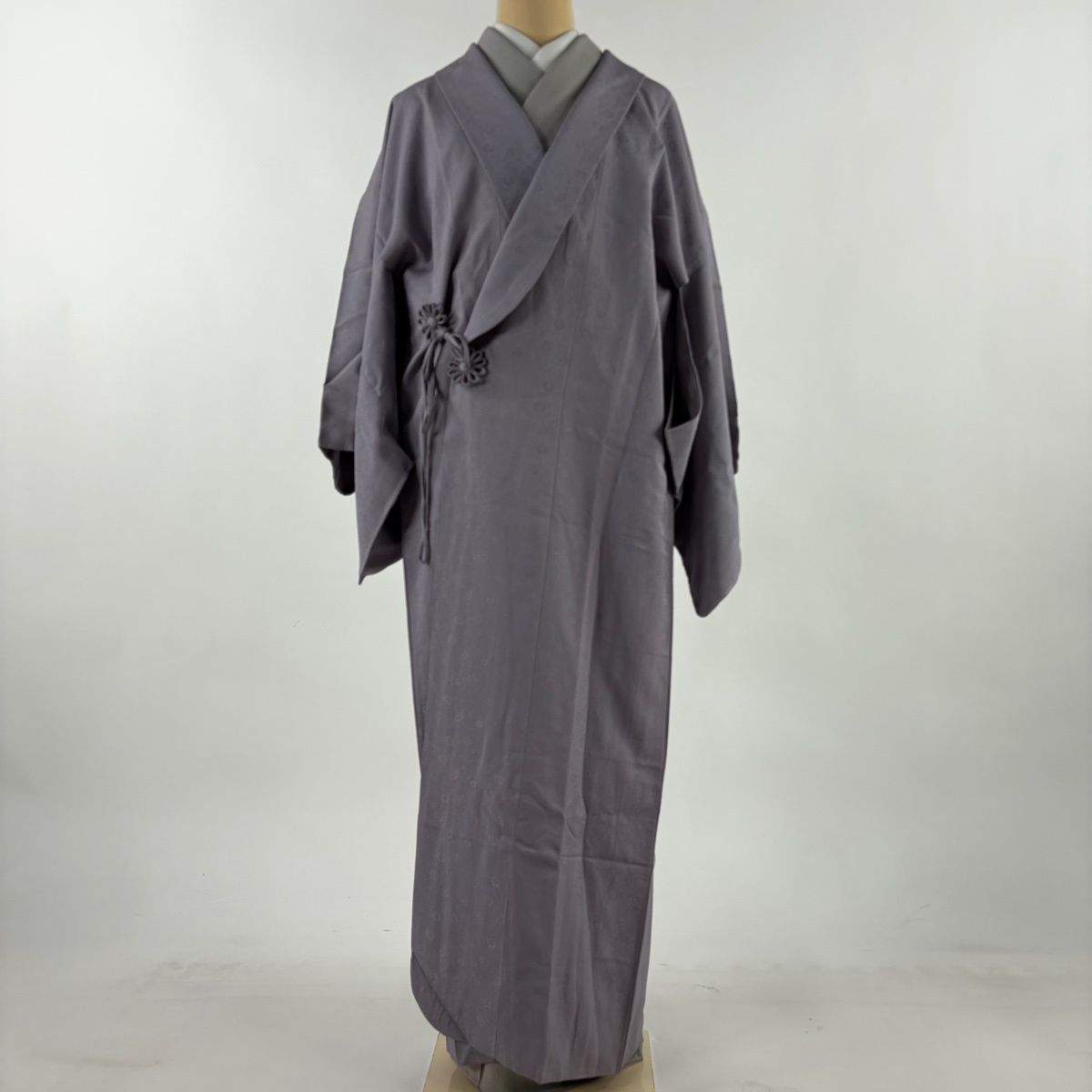 道中着 身丈134 cm 裄丈68.5 L 和装コート着物衿 花唐草 灰紫 正絹 秀品