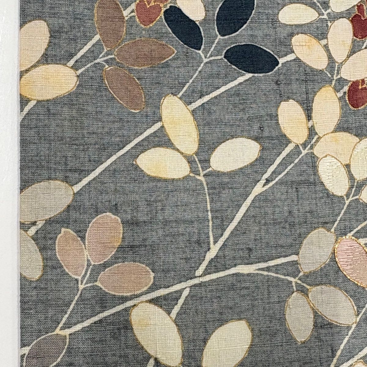  訪問着 身丈156 cm 裄丈63.5 S 袷 紬地 枝葉 萩 金糸 刺繍 青灰色 正絹 秀品 訪問着 付け下げ 着物