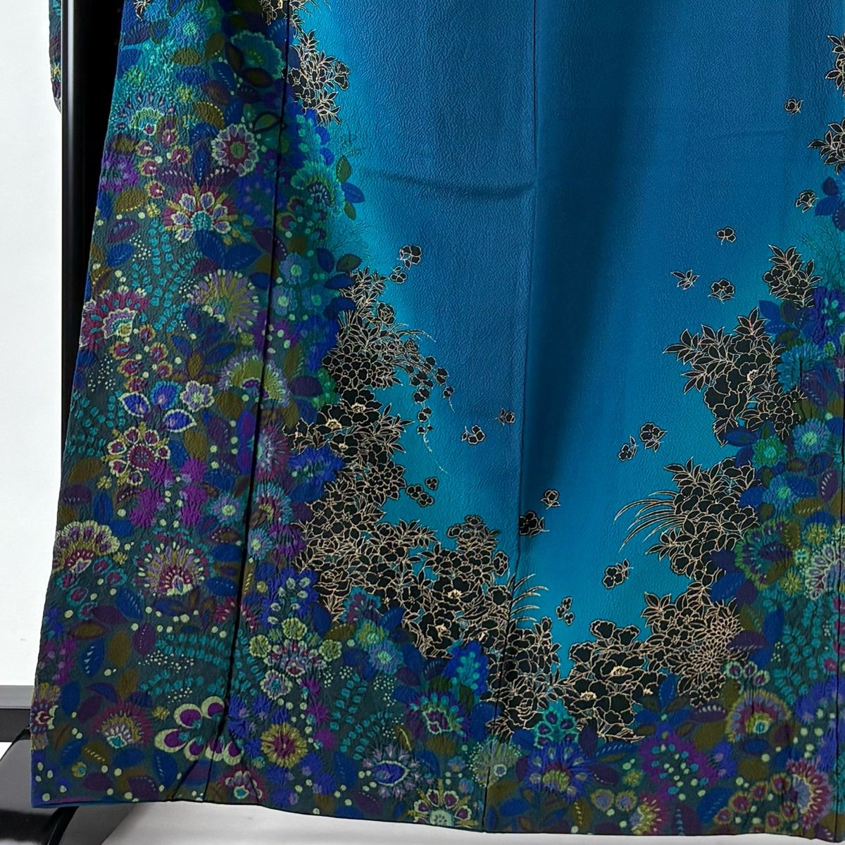 振袖 身丈165 cm 裄丈69.5 L 袷 草花 金彩 ぼかし 青緑 正絹 秀品