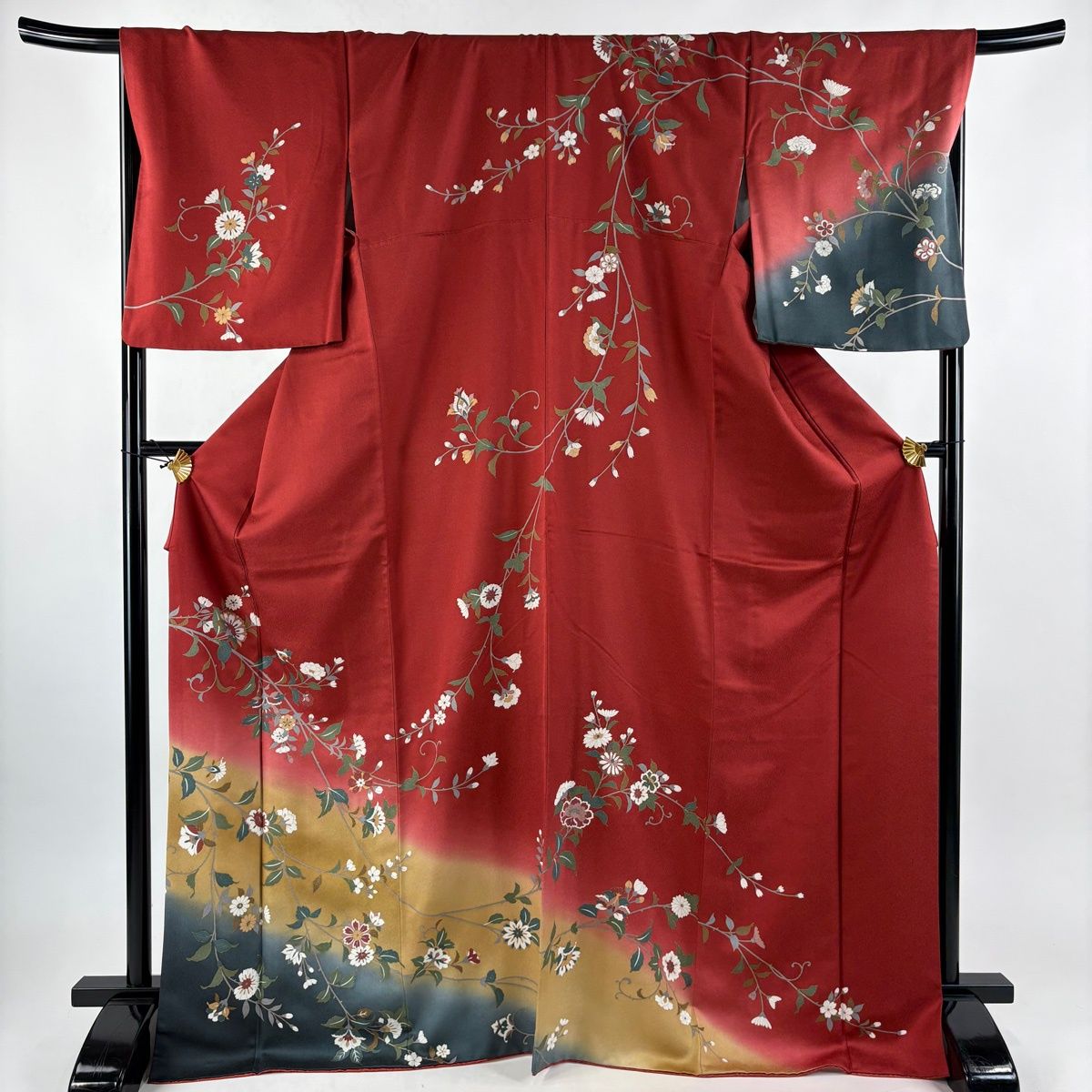 訪問着 身丈170.5 cm 裄丈70 L 袷 枝花 金彩 染め分け 赤 正絹 秀品