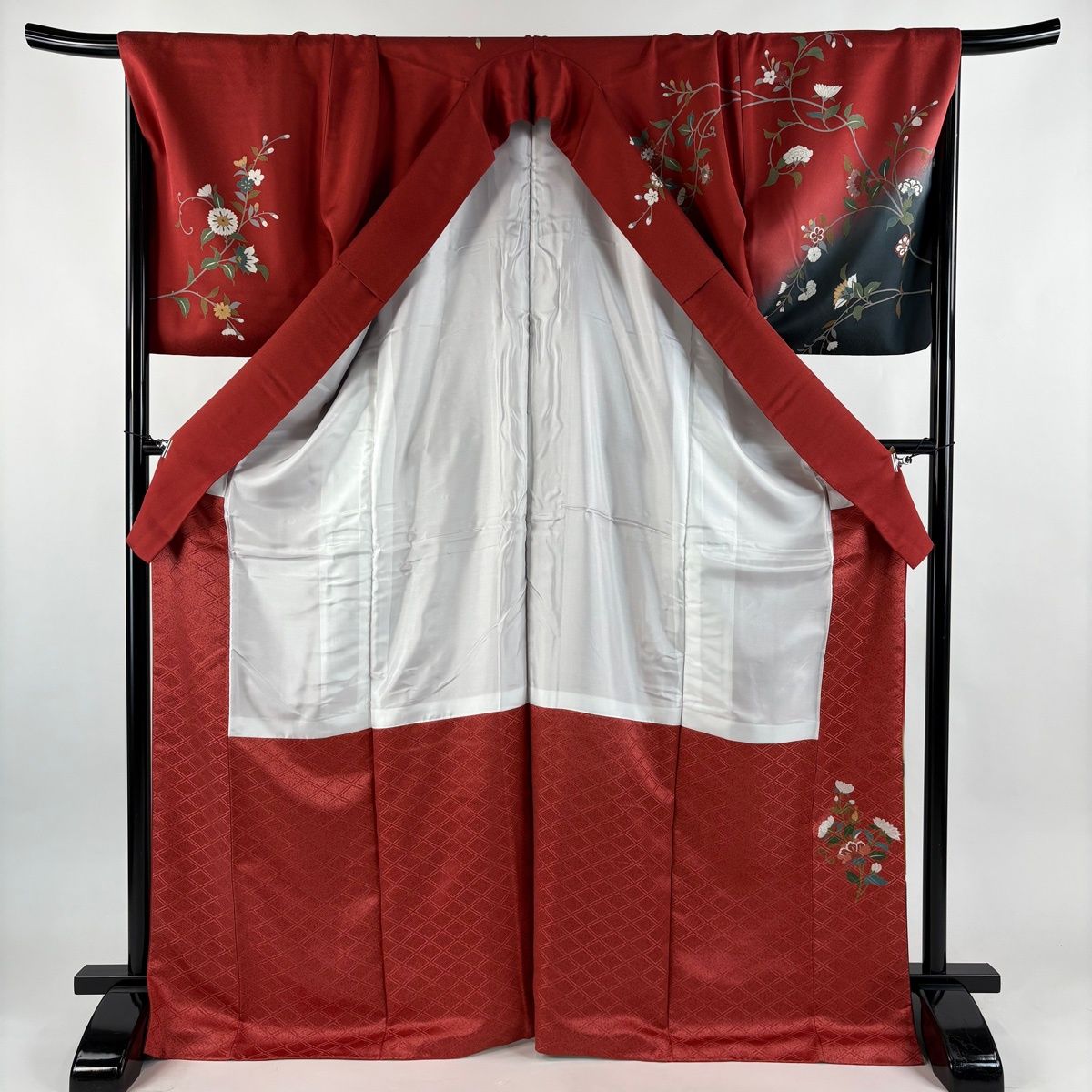  訪問着 身丈170.5 cm 裄丈70 L 袷 枝花 金彩 染め分け 赤 正絹 秀品 訪問着 付け下げ 着物