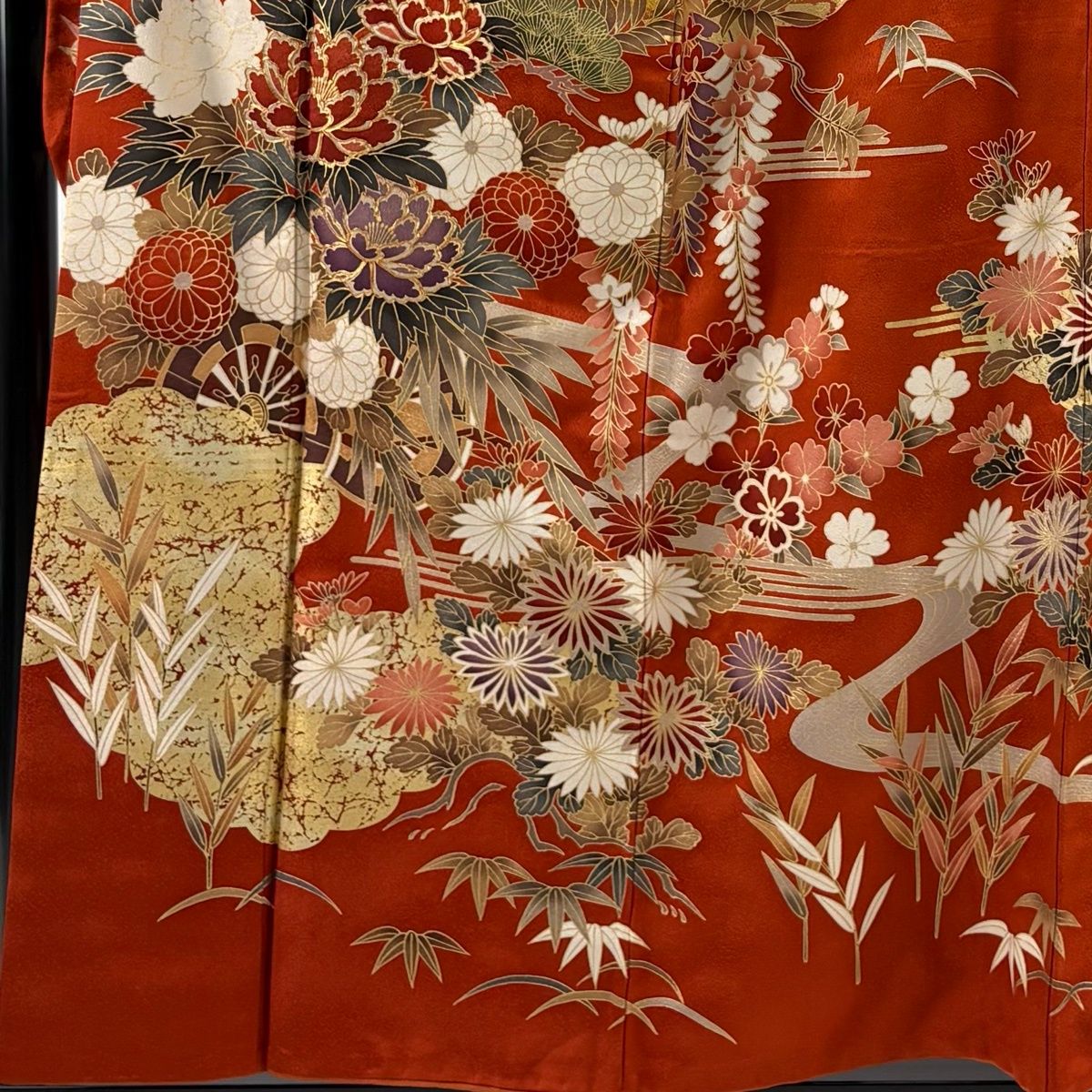 振袖 身丈156.5 cm 裄丈63 S 袷 花車 雲文 金糸 金彩 朱色 正絹 秀品