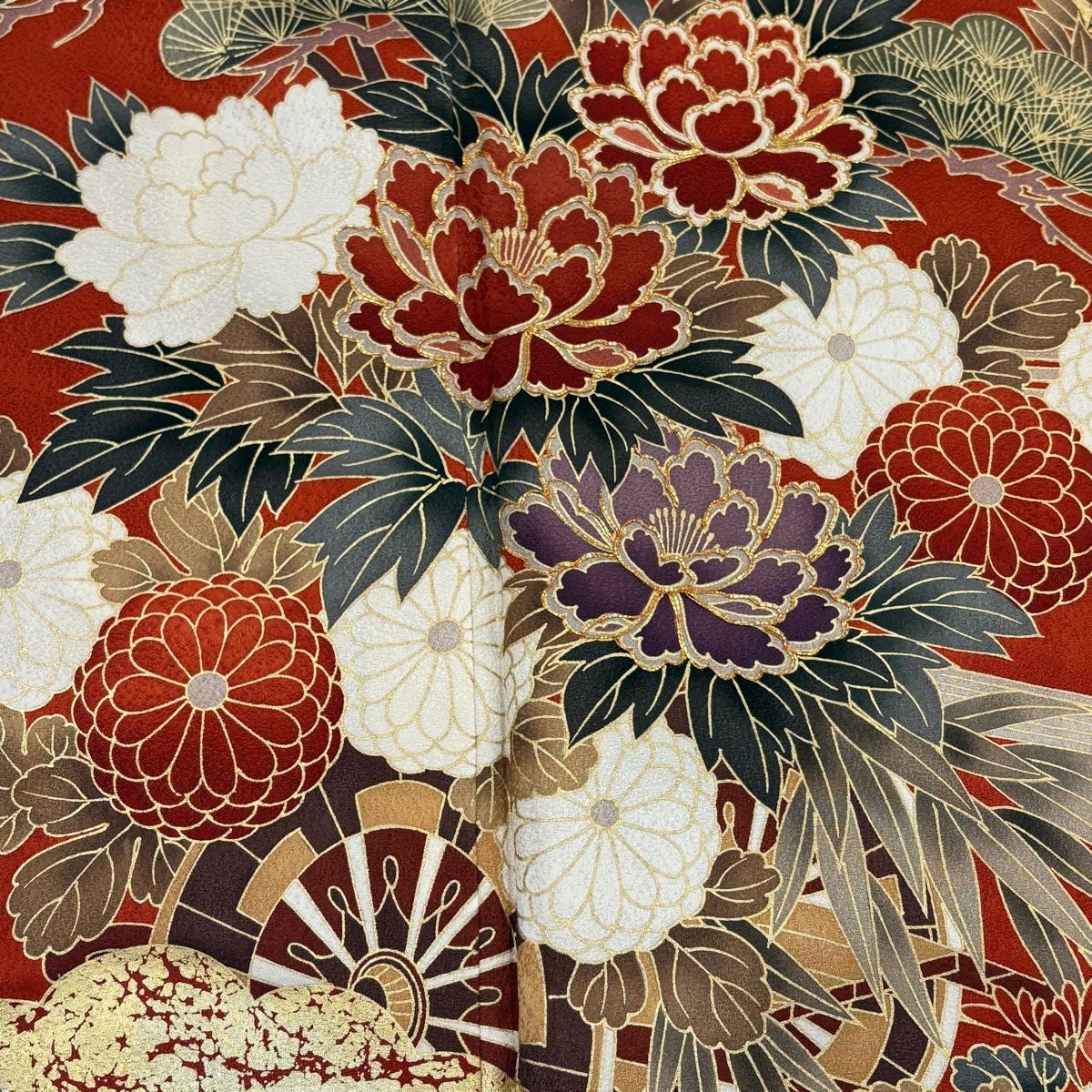  振袖 身丈156.5 cm 裄丈63 S 袷 花車 雲文 金糸 金彩 朱色 正絹 秀品 振袖 着物