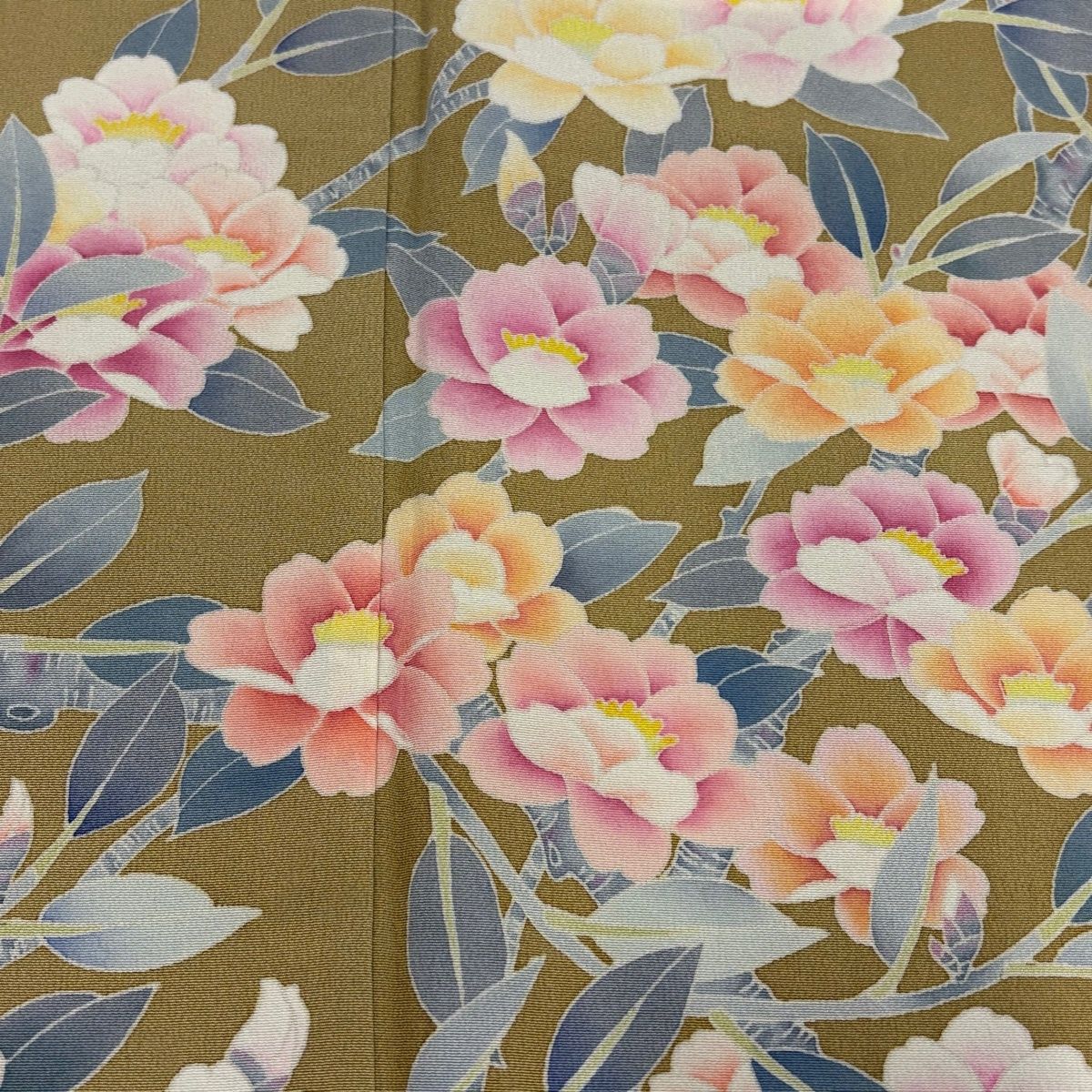  訪問着 身丈157.5 cm 裄丈63.5 S 袷 落款 枝花 ぼかし 黄土色 正絹 秀品 訪問着 付け下げ 着物