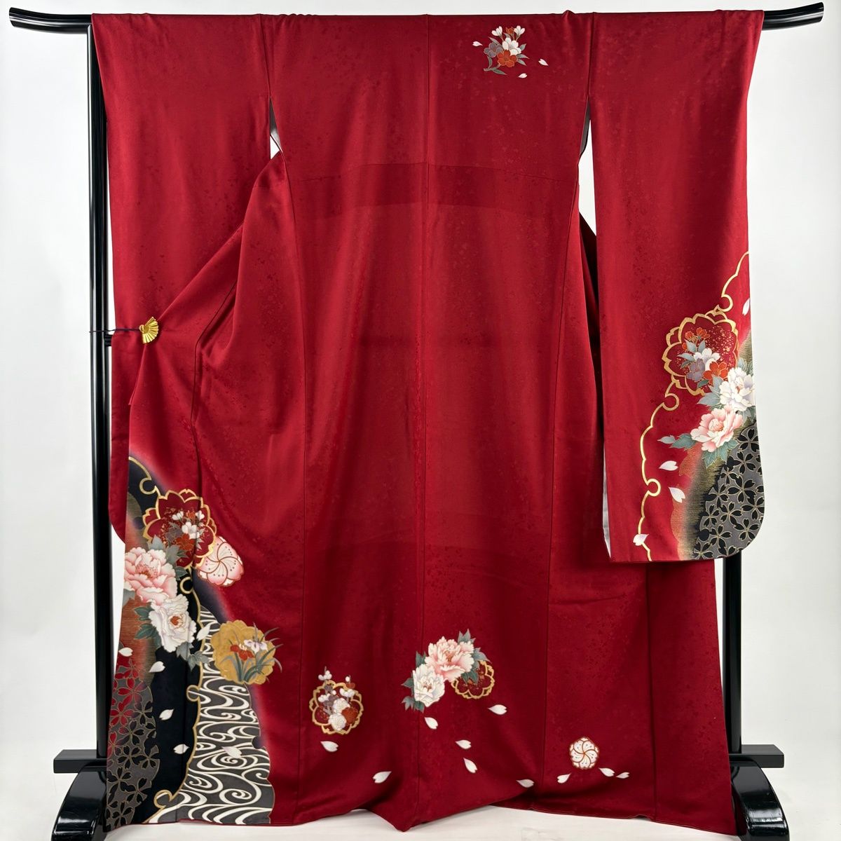 振袖 身丈172 cm 裄丈68 L 袷 牡丹 桜 金彩 染め分け 赤 正絹 秀品