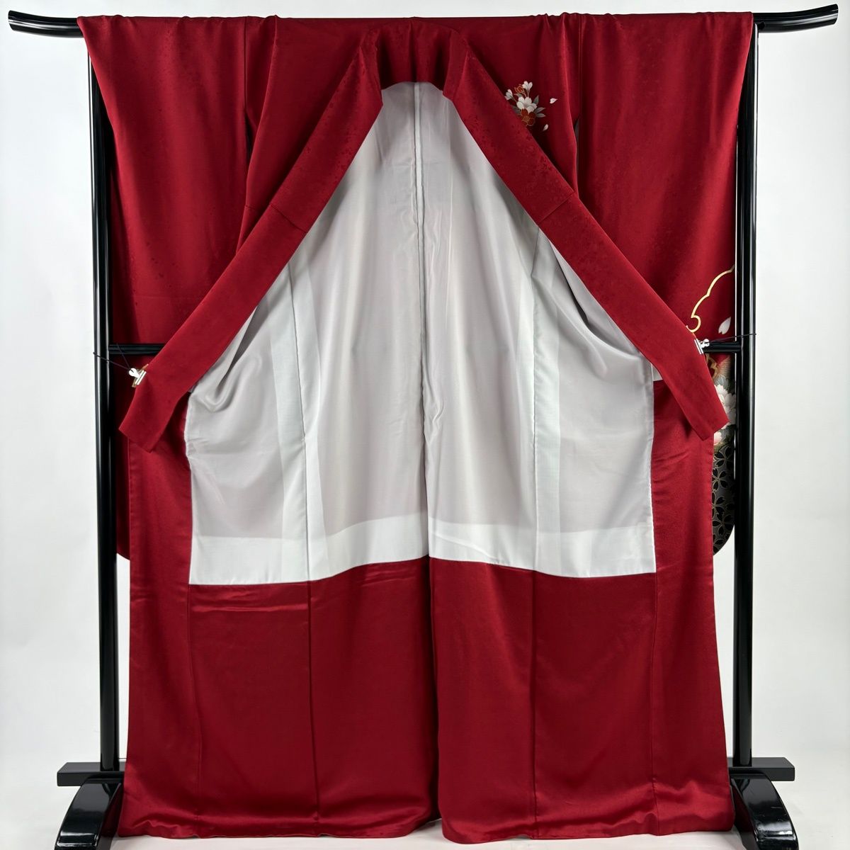  振袖 身丈172 cm 裄丈68 L 袷 牡丹 桜 金彩 染め分け 赤 正絹 秀品 振袖 着物