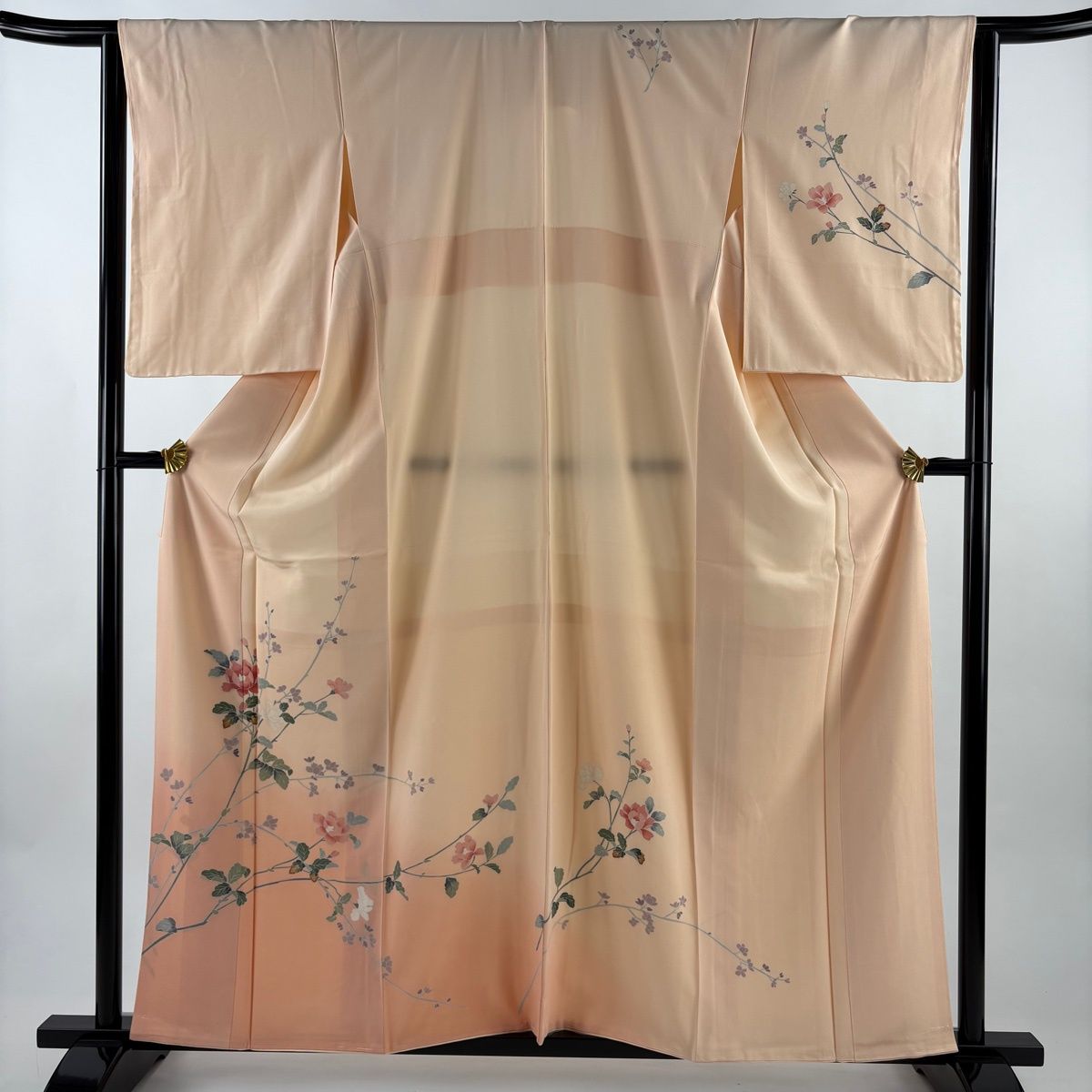 訪問着 身丈160.5 cm 裄丈64 M 袷 薔薇 染め分け ぼかし サーモンピンク 正絹 秀品