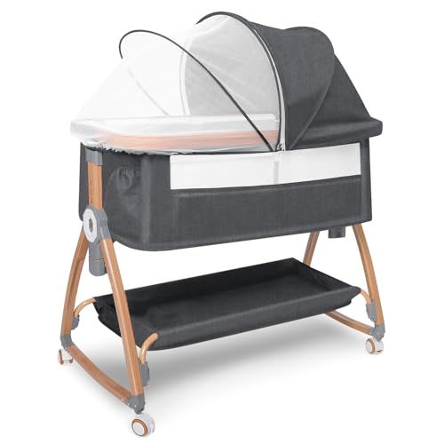 新型 ベビーベッド 添い寝ベッド 5 in 1 新生児ベッド 高さ6段調節 折りたたみ 組み立て簡単 携帯便利 キャスタ付き コンパクト 揺りかごに変身 蚊帳 マット 収納かご 通気性 簡易ベッド 洗濯 睡吐防止 新生児 0ヶ月-36ヶ月 出産 m