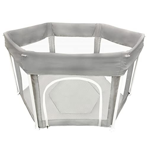 ベビーサークル 折りたたみ式 マット付き 扉付き メッシュ Hugmuu ハグムー ベビー 簡単 洗える 洗えてたためる 省スペース 持ち運び ファスナー 屋内 屋外 コンパクト 折り畳み Gray 六角形 m