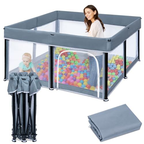 ベビーサークル 127 x 65 cm 正方形 コンパクト 折りたたみ 扉付き 大型 baby playpen プレイヤード 滑り止め吸盤 メッシュタイプ 洗濯 子供 ペットが利用 収納バッグ付き 室内外対応 軽量 m
