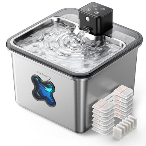 猫給水器 ワイヤレス 可視化フィルター設計|活性炭フィルター 付 ステンレス自動給水器 充電式4000 mAhバッテリー 3.2 L コードレス猫 水飲み器 5段階濾過 自動水循環 猫 水センサー ペット用自動給水器 FN-W 17 m