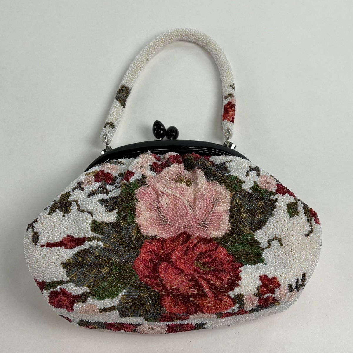  和装バッグ 優品 ビーズバッグ フォーマル 草花 白 ビーズ 和装小物 和装用バッグ 着物 浴衣