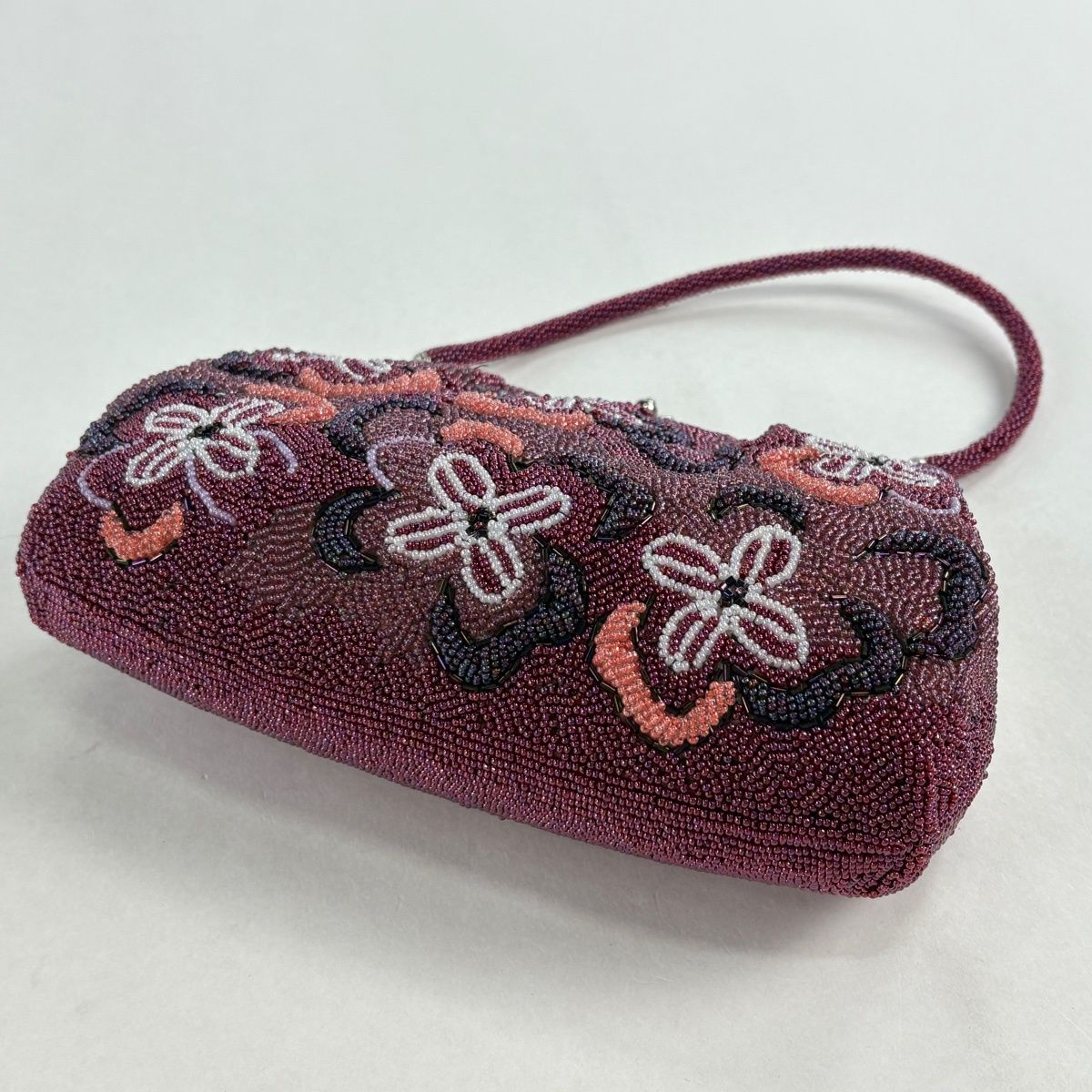  和装バッグ 優品 ビーズバッグ フォーマル 花 赤紫 ビーズ 和装小物 和装用バッグ 着物 浴衣