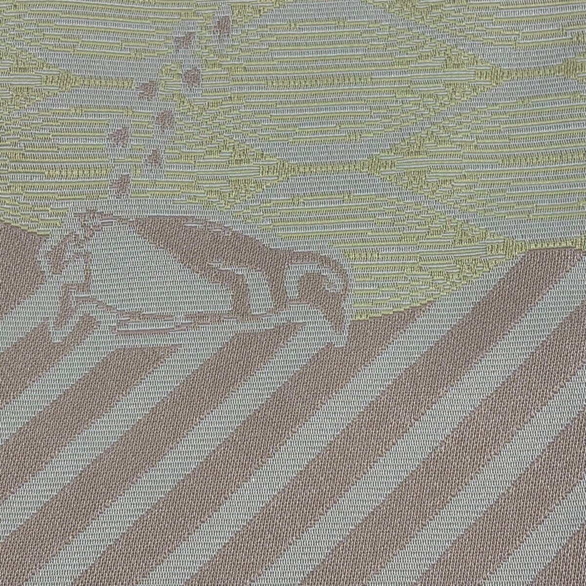 半幅帯 優品 ペンギン 斜縞 ピンクベージュ 化繊